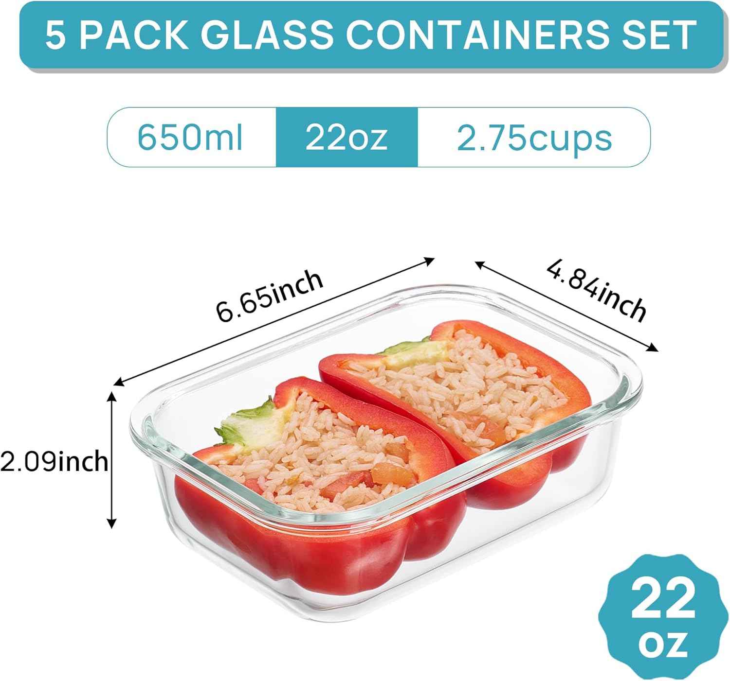 Vtopmart 5-Pack Borosilicate Glass Containers with Grey Lids – Decluttered Kitchen Storage for Capsule Cabinet Design