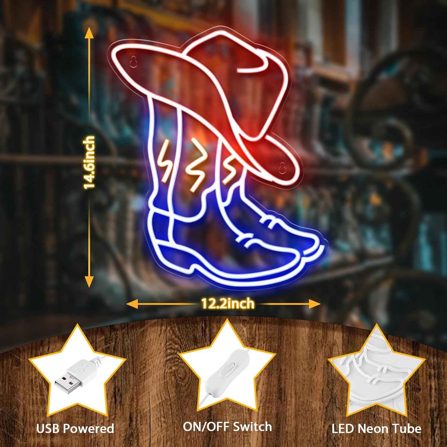 Kavaas Cowboy Boot Neon Sign – Western Birthday Gift for Him and Her, Western-Themed Home Bar and Man Cave Decor Light