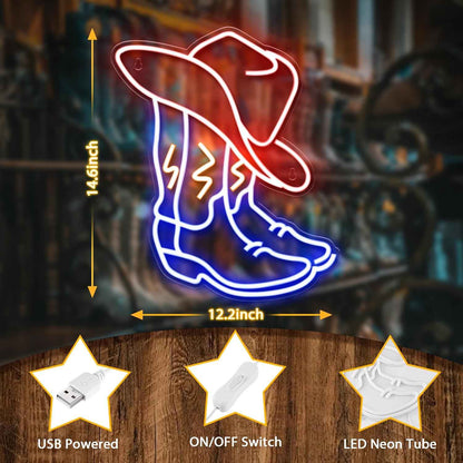 Kavaas Cowboy Boot Neon Sign – Western Birthday Gift for Him and Her, Western-Themed Home Bar and Man Cave Decor Light