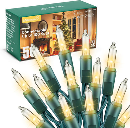 50 / 100 / 200 led count variants on 16 / 33 / 66 ft green or white wire