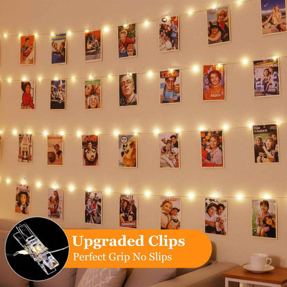 Lakumu 50 LED Photo Clips String Lights – Thoughtful Birthday Gift for Her, 17ft Rechargeable Photo Display with 8 Modes