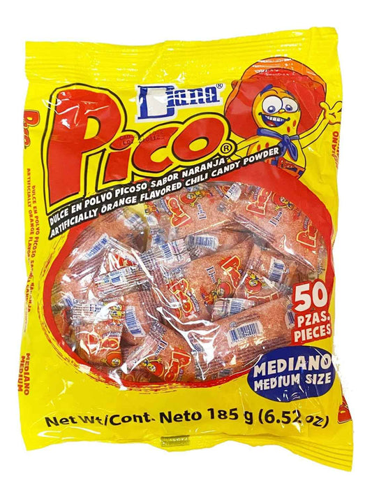 Pico Mediano Diana Original Orange Hot Candy Powder – Unique Mexican Candy Gift Basket Stuffer, 50-Count Bulk Bag