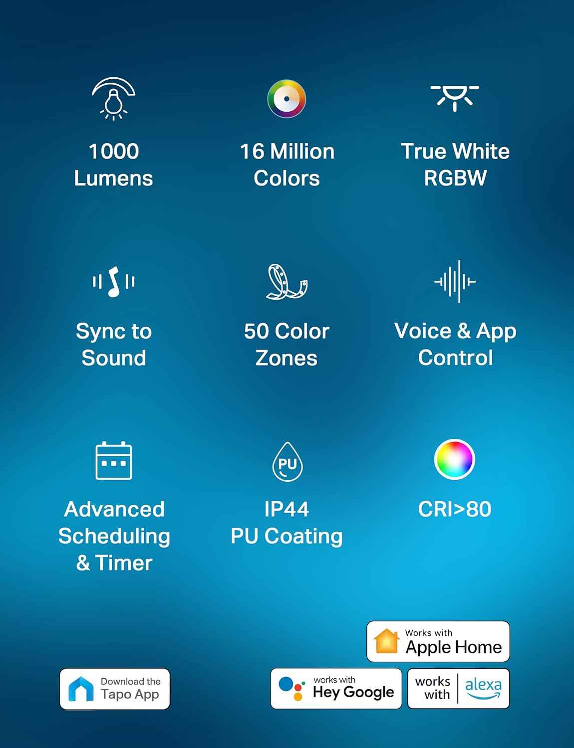 Tapo TP-Link Smart LED Strip – Focus-Boosting Home Office Backlighting with True White 1000 Lumens