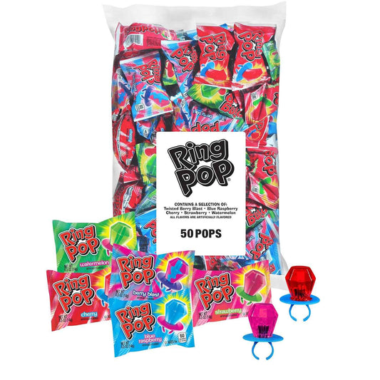 Ring Pop Candy 50 Ct – Individually Wrapped Hygienic Lollipops Safe for Classroom Sharing and Kids' Party Tables