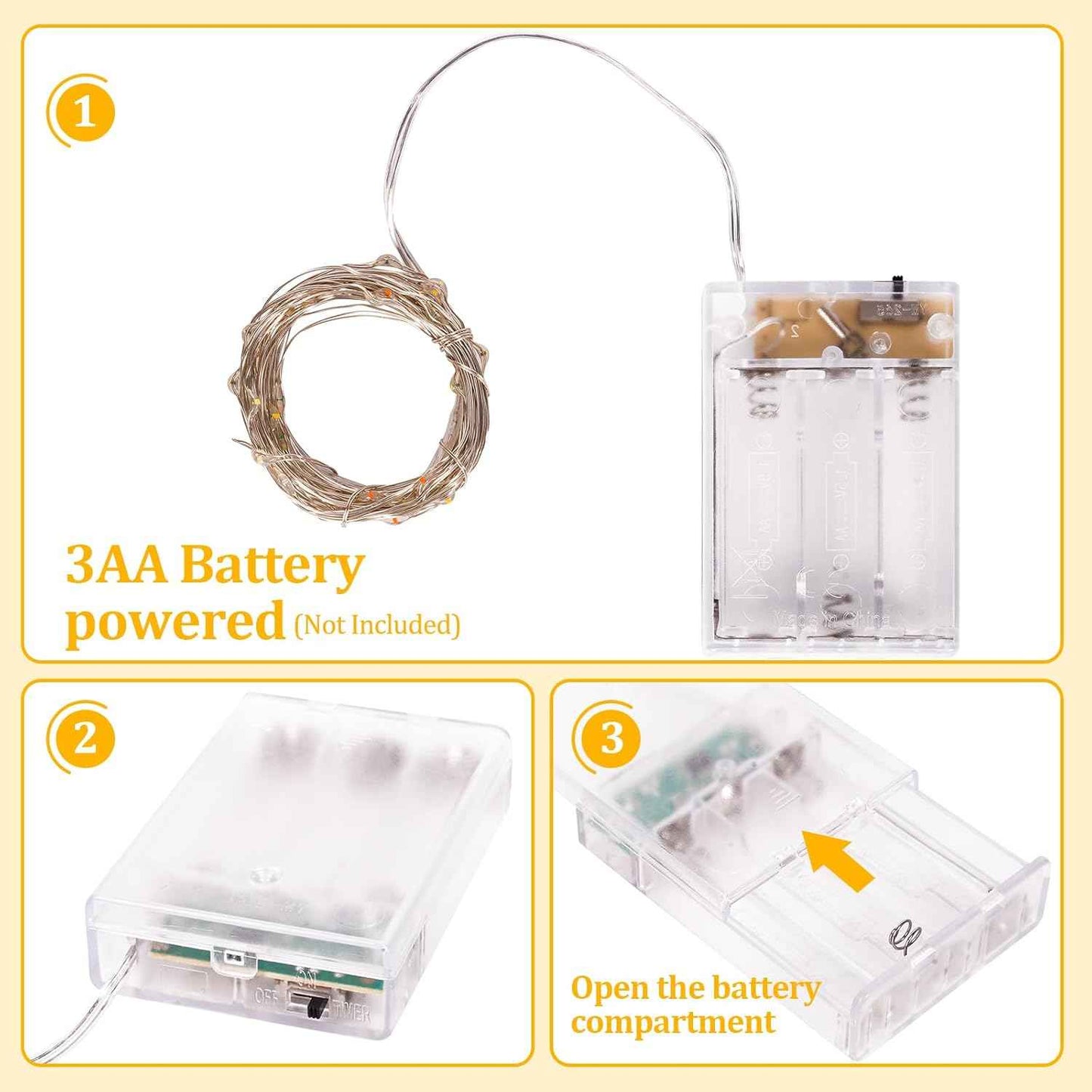 Minimax Home Flameless LED Fairy Lights – Cool-Touch 3V String Lights, Safe Around Kids & Pets
