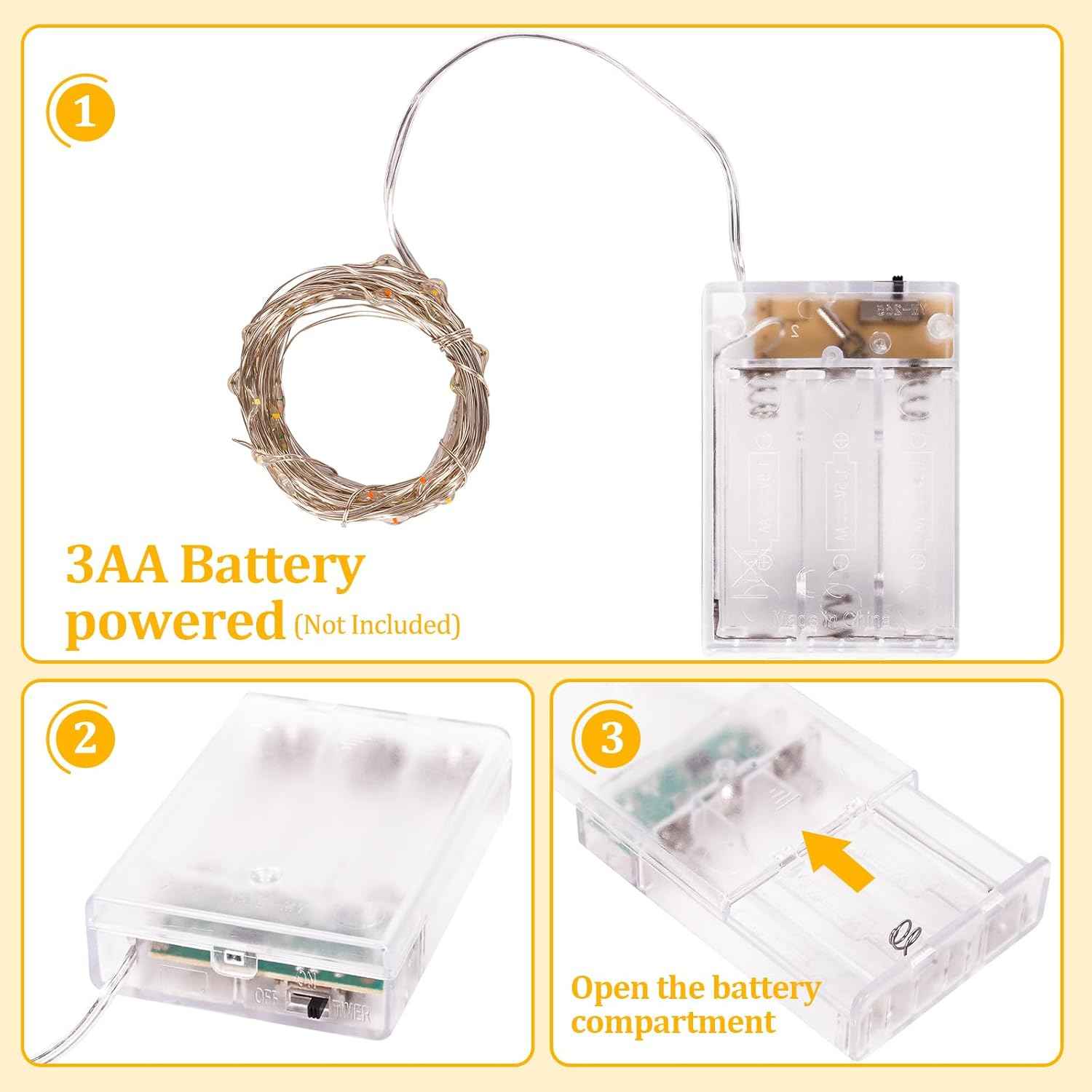 Minimax Home Flameless LED Fairy Lights – Cool-Touch 3V String Lights, Safe Around Kids & Pets