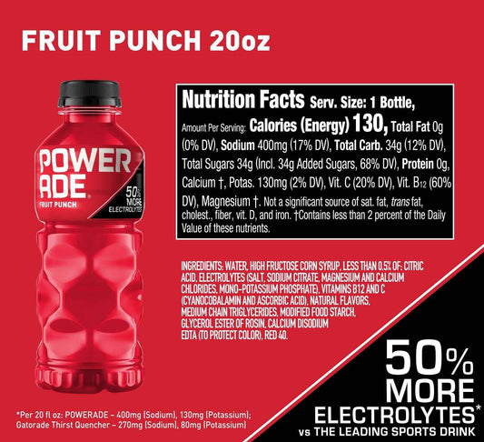 Powerade Fruit Punch – Electrolyte Replenishment for Post-Workout Recovery and Self-Care, 20oz 8 Pack