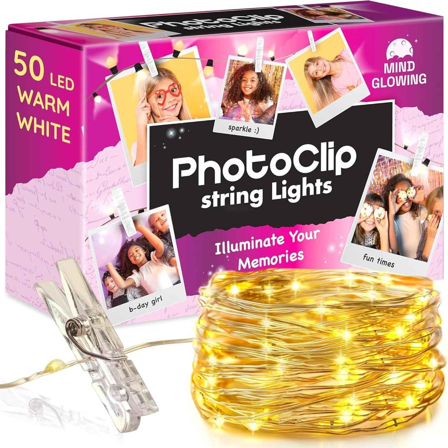 Mind-Glowing Photo Clips String Light - Bedroom Wall Decor with Warm 3000K Glow, 50 LED Picture Display String for Cozy Aesthetic