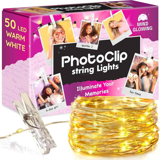 Mind-Glowing Photo Clips String Light - Bedroom Wall Decor with Warm 3000K Glow, 50 LED Picture Display String for Cozy Aesthetic