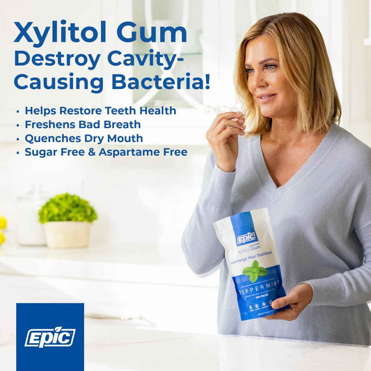 Epic Xylitol Dental Gum – Aspartame Free Dry Mouth Relief for Home Office and Conference Calls