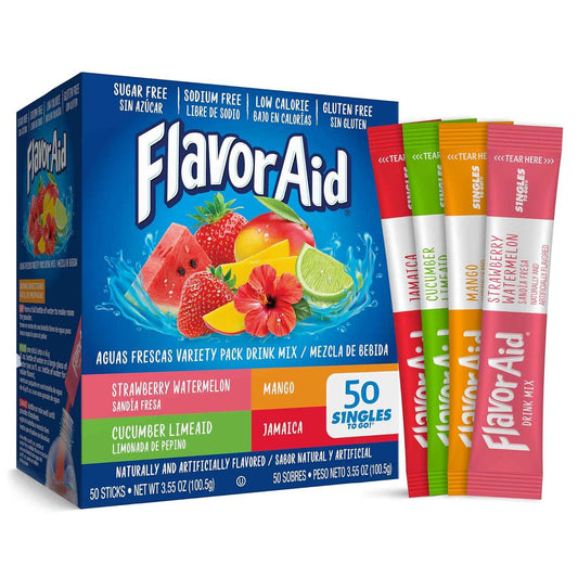 Flavor Aid Aguas Frescas Singles To Go – Sugar-Free Drink Mix for Kids' Birthday Parties and Family Gatherings, 50 Sticks