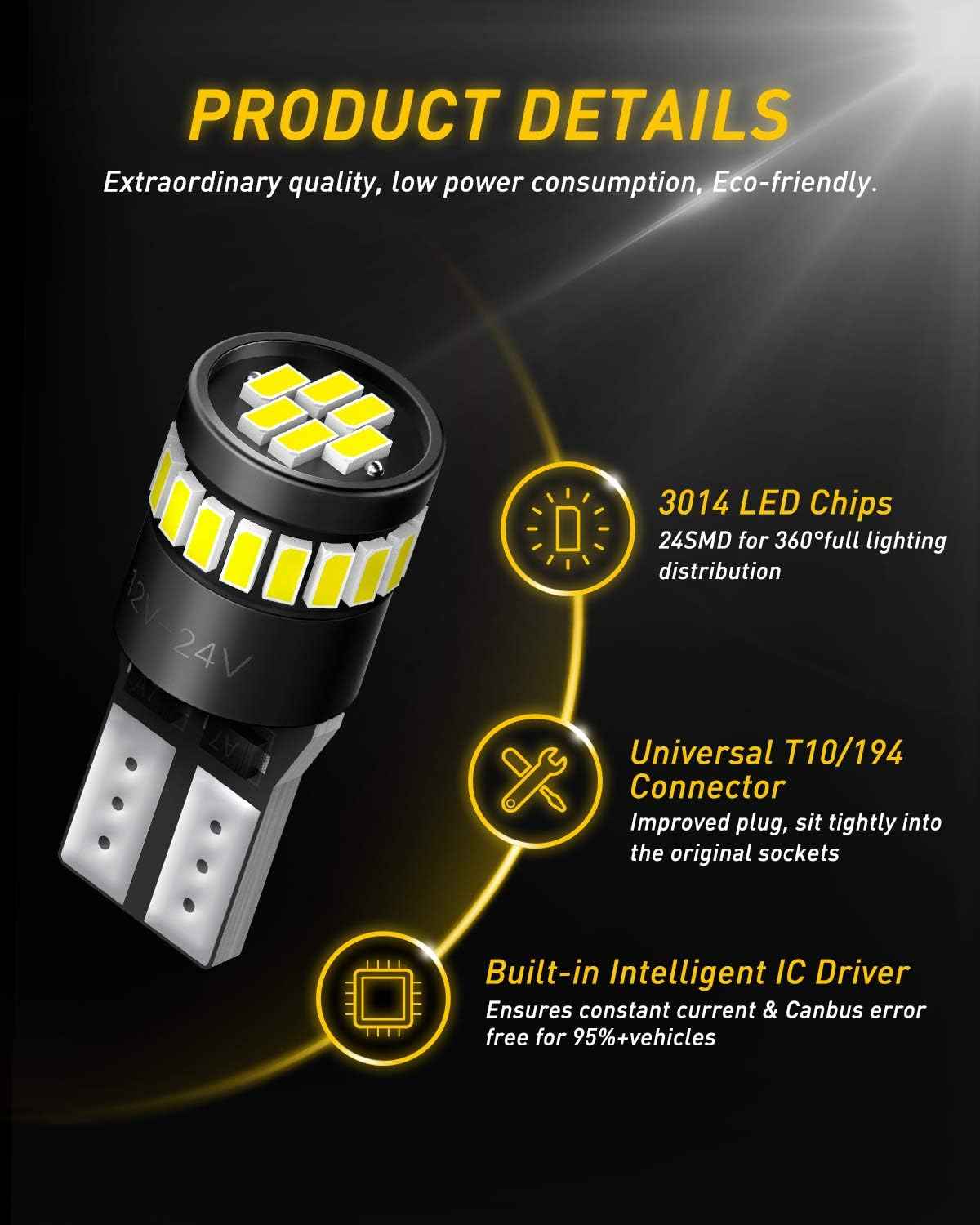 AUXITO 194 LED Bulbs for Clean Factory-Style Interior, Simple Plug-and-Play 6000K White for License Plate and Dome Swap, Pack of 2