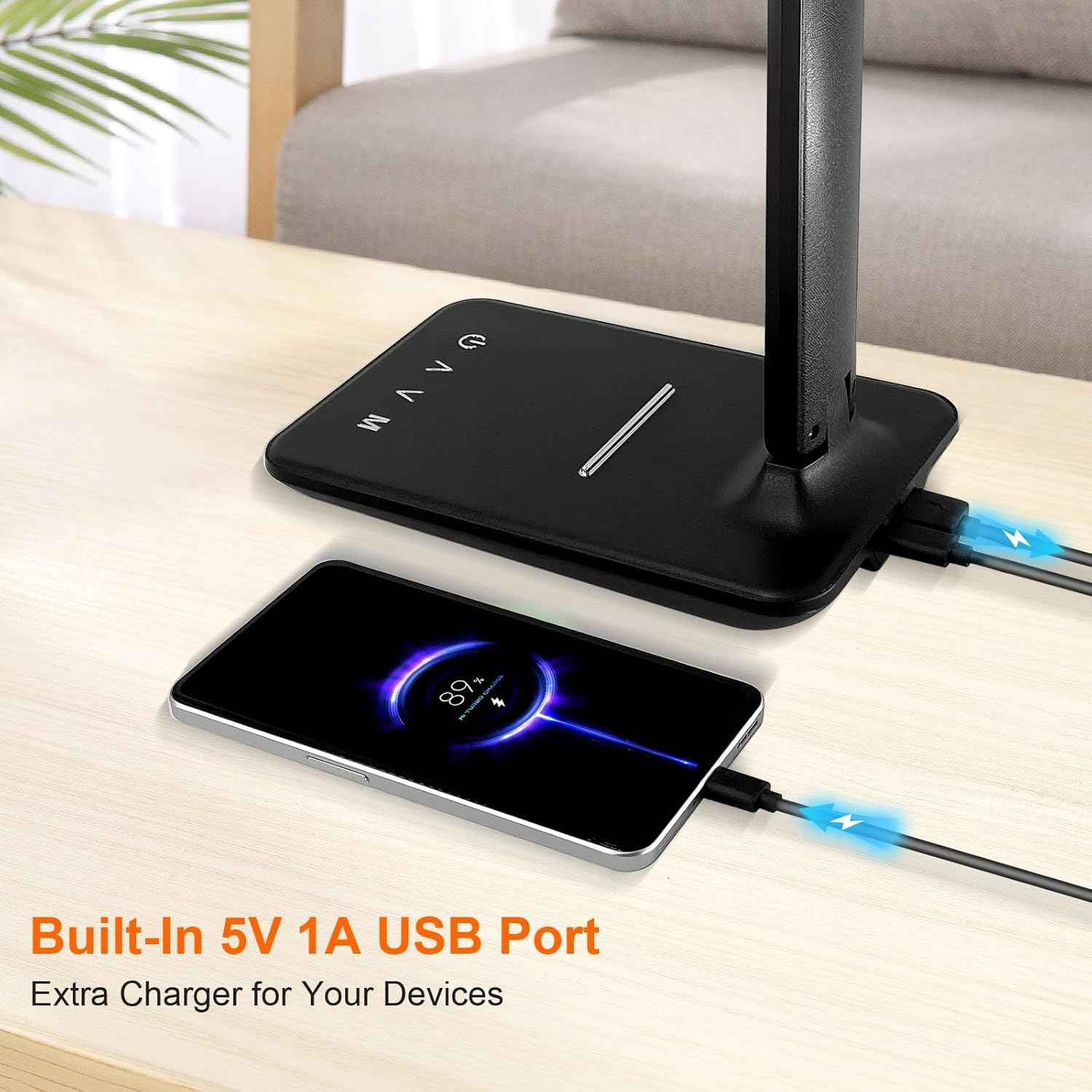shinelife LED Desk Lamp – Slim Minimalist Task Light for Small Apartment Desk, USB Charging Built-In