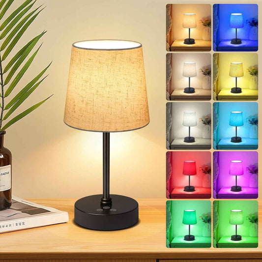 BRIGHTY — Cordless Minimalist Desk Lamp for Clutter-Free Counters, Rechargeable LED in Neutral Linen and Matte Black