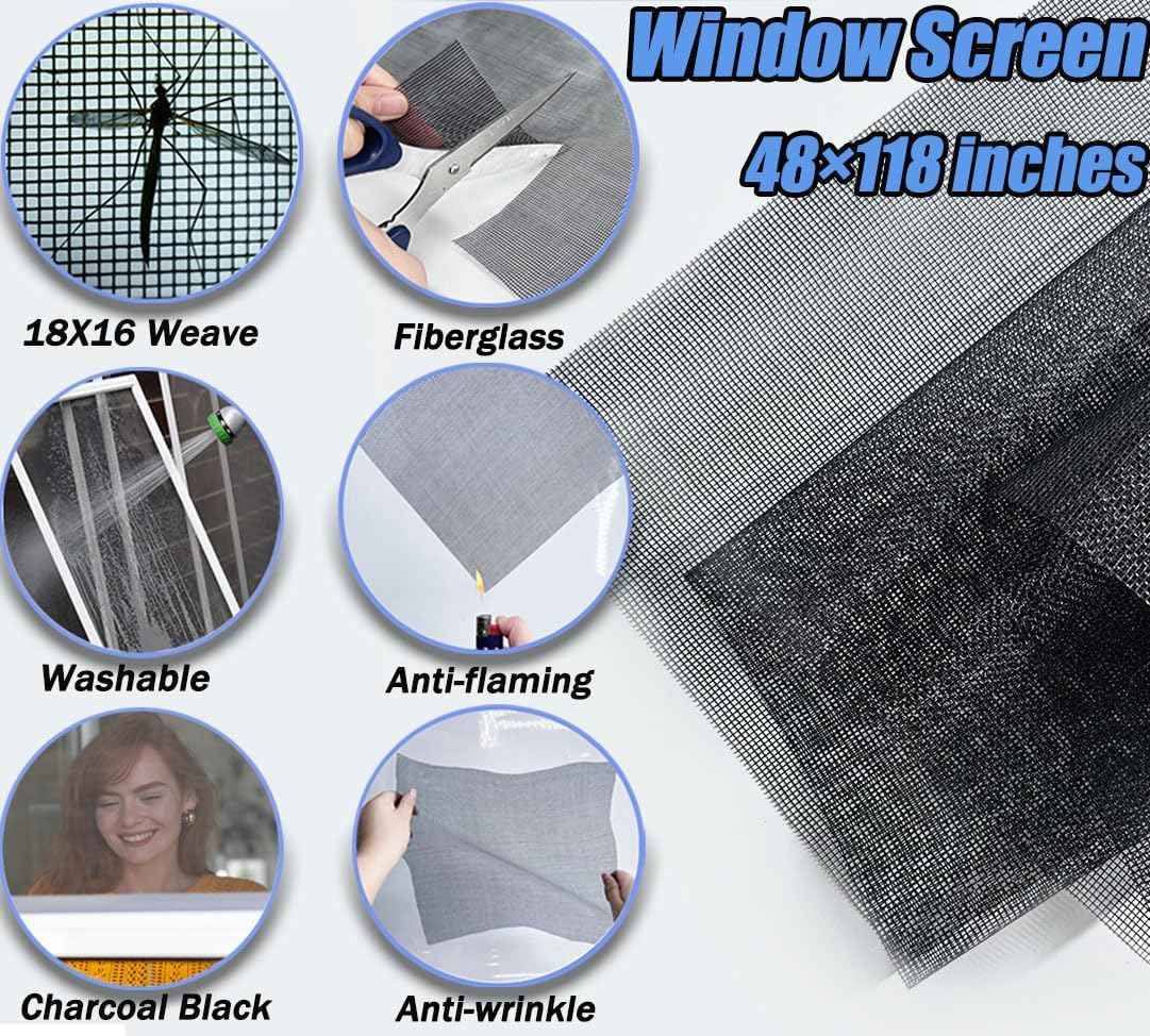 King&Charles Window Screen Repair Kit – Black 18x16 Mesh for Seamless Living Room Window Refresh, DIY Home Decor Upgrade