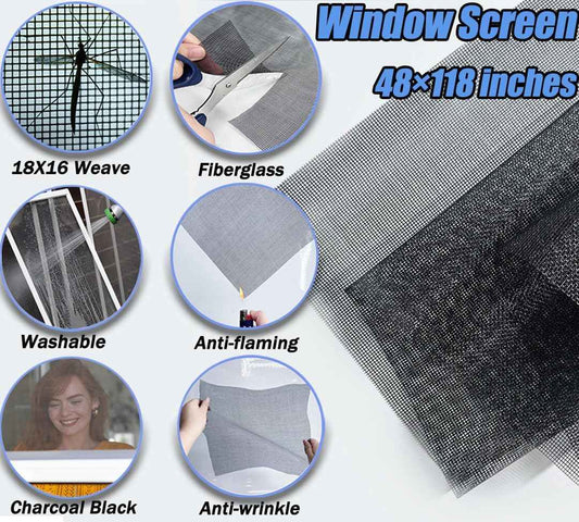 King&Charles Window Screen Repair Kit – Black 18x16 Mesh for Seamless Living Room Window Refresh, DIY Home Decor Upgrade
