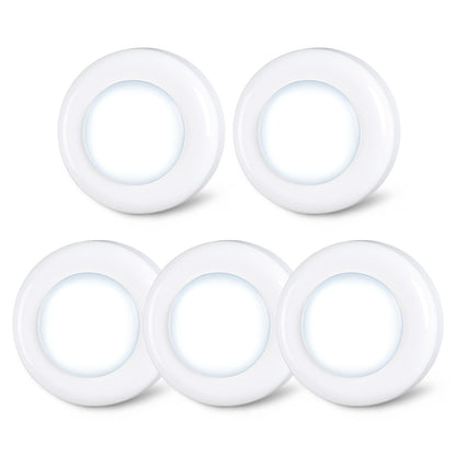 STAR-SPANGLED Push Tap Light, 2.8” Mini Night Touch LED Puck Lamp, Portable Under Cabinet Lighting AAA Battery Operated Powered, DIY Stick On Lights for Closet, Counter, Kitchen, Cool White, 5 Pack