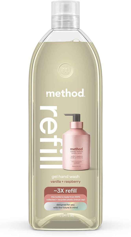 Method Gel Hand Soap Refill, Vanilla + Raspberry, 34 Fl Oz