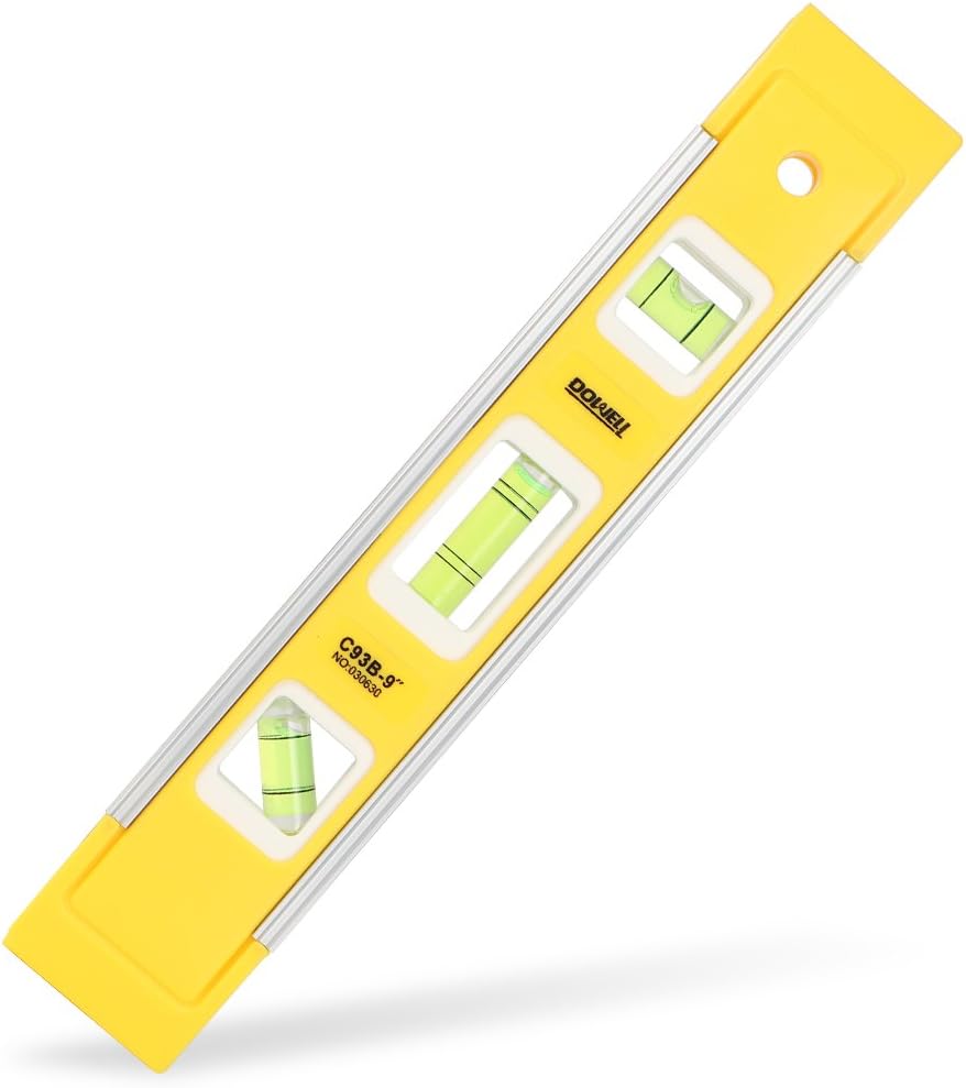 DOWELL_9_Inch_Magnetic_Box_Level_Torpedo_Level,3_Different_Bubbles/45°/90°/180°Measuring_Shock_Resistant_Torpedo_Level