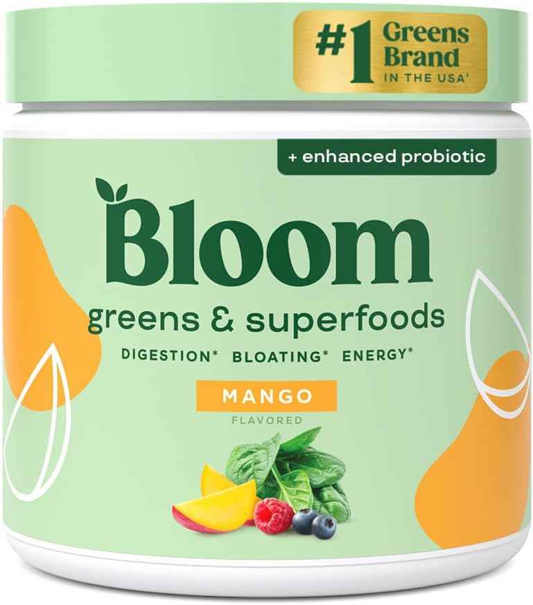 Bloom Nutrition Superfood Greens Powder, Digestive Enzymes with Probiotics and Prebiotics, Gut Health, Bloating Relief for Women, Chlorella, Green Juice Mix with Beet Root Powder