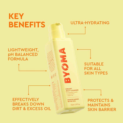 BYOMA Creamy Jelly Cleanser - Hydrating Facial Cleanser for Skin Barrier Repair -Tri-Ceramide Face Wash for Sensitive Skin & All Skin Types - Gently Removes Makeup & Excess Oil - 5.91 fl oz