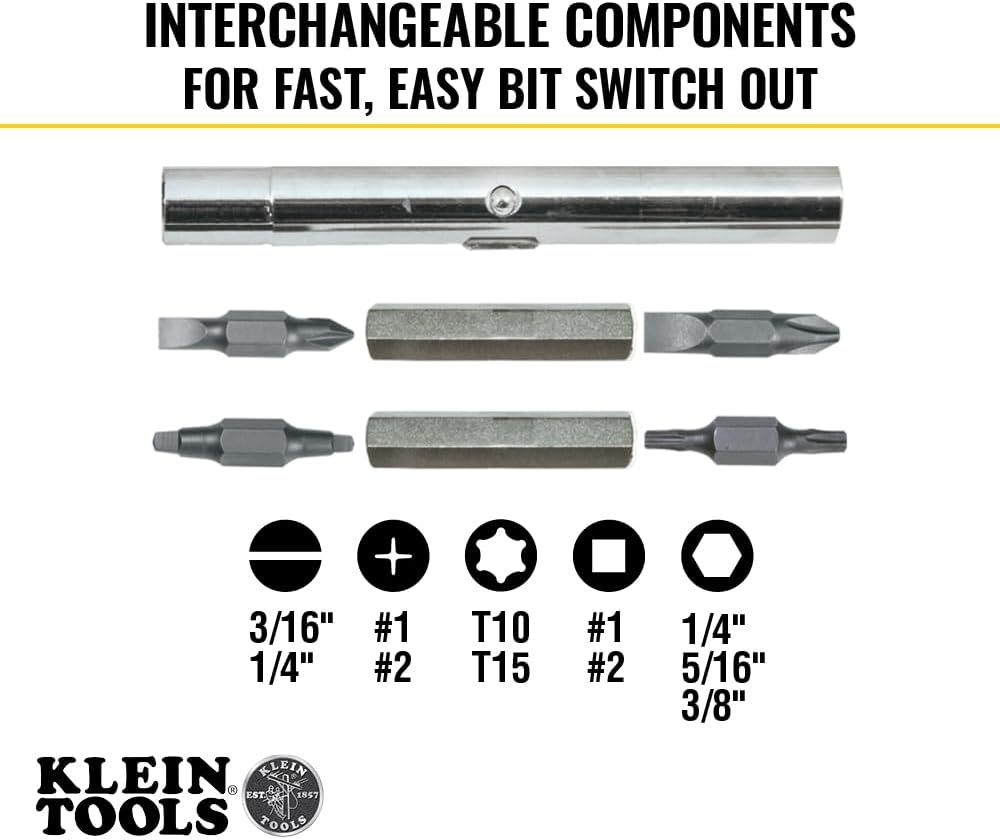 Klein_Tools_32500_11-in-1_Screwdriver/Nut_Driver_Set,_8_Bits_(Phillips,_Slotted,_Torx,_Square),_3_Nut_Driver_Sizes,_Cushion_Grip_Handle