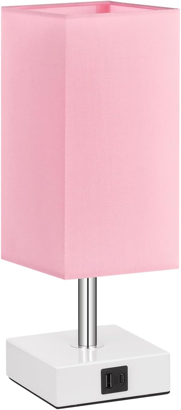 Ambimall_Touch_Control_Table_Lamp_with_2_USB_Charging_Ports,_3_Way_Touch_Lamps_Beside_Desk,_Nightstand_Lamp_for_Bedrooms_Living_Room,_Pink_Shade_with_White_Base,_LED_Bulb_Included(Pink)