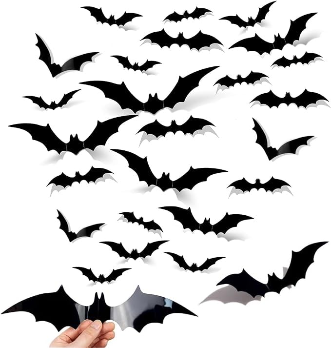 96 Pcs Halloween Decor: 3D Bat Stickers, 8 Size Bat Decorations for Wall, Window, Door &amp;amp; Party