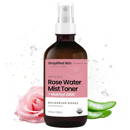 Rose Water Spray for Face with Matrixyl 3000 - Organic Rosewater Face Mist with Aloe Vera &amp;amp; Hyaluronic Acid - Hydrating, Reduces Fine Lines, Boosts Collagen Production, &amp;amp; Soothes Skin - 4 Fl Oz