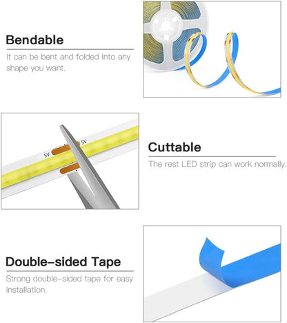 A_5V_USB_LED_Light_Strip,_COB_LED_Strip_Lights,_White_5V_LED_Lights,_Small_LED_Strip_Light,_TV_Lights_for_TV_Under_Cabinet_Kitchen_Living_Room_Shelving_or_Displays_(White/Warm_3.28ft/6.56ft)