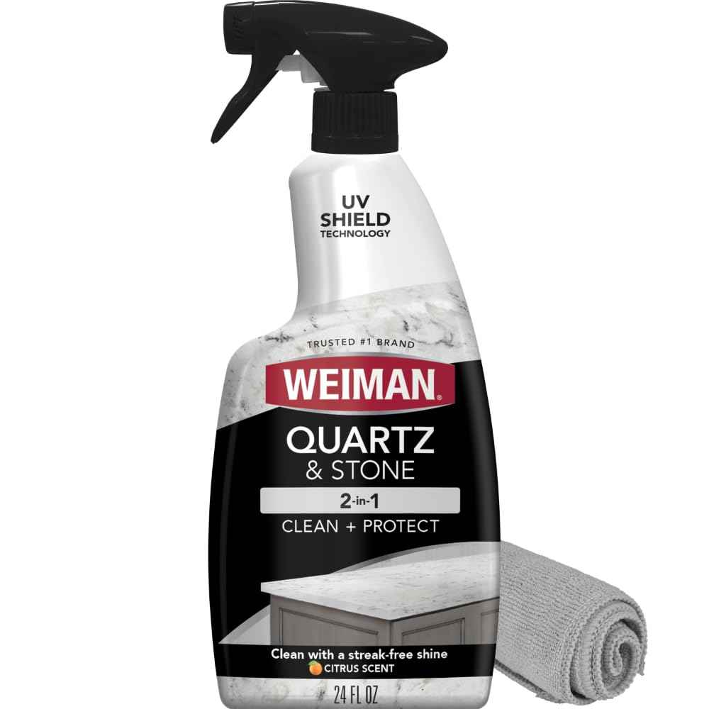 Weiman Quartz Countertop Cleaner and Polish - Clean and Shine Your Granite, Marble Countertops, Kitchen Island, and Stone Surfaces with UV Anti-Fade Protection, Citrus, 24 Ounce with Microfiber Cloth