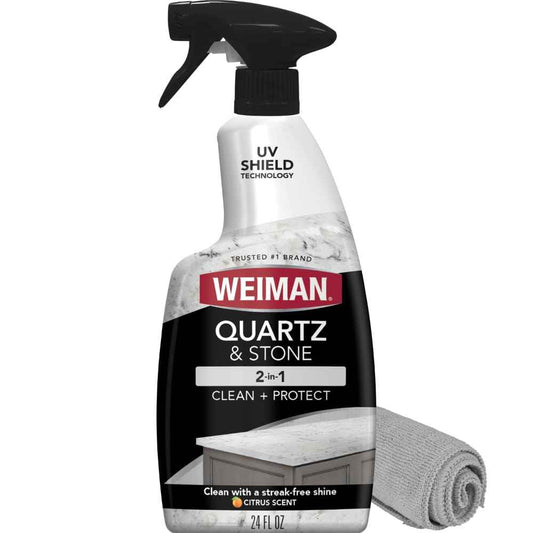 Weiman Quartz Countertop Cleaner and Polish - Clean and Shine Your Granite, Marble Countertops, Kitchen Island, and Stone Surfaces with UV Anti-Fade Protection, Citrus, 24 Ounce with Microfiber Cloth