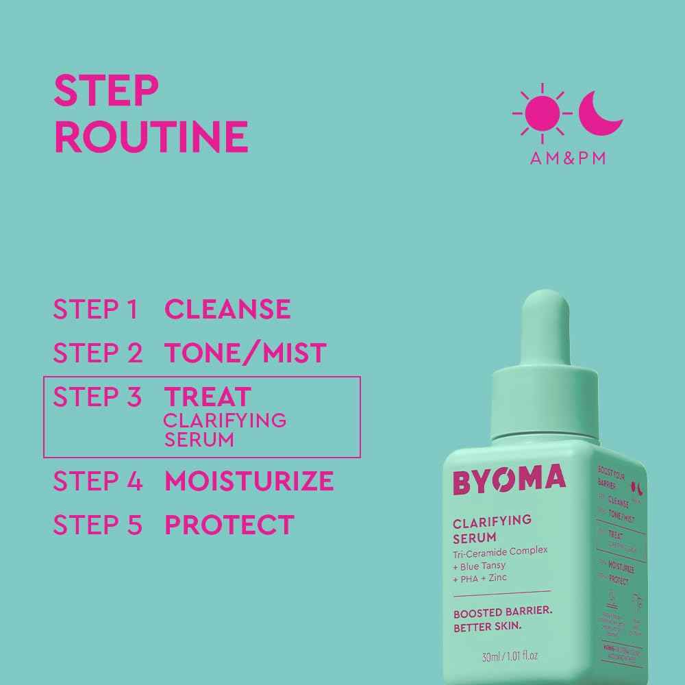 BYOMA Clarifying Serum - Barrier Repair Serum - Clarifying Facial Serum for Acne Prone Skin - Calming Face Serum with Ceramides, Blue Tansy, PHA & Zinc - Balanced & Healthy Skin - 1.01 fl. oz