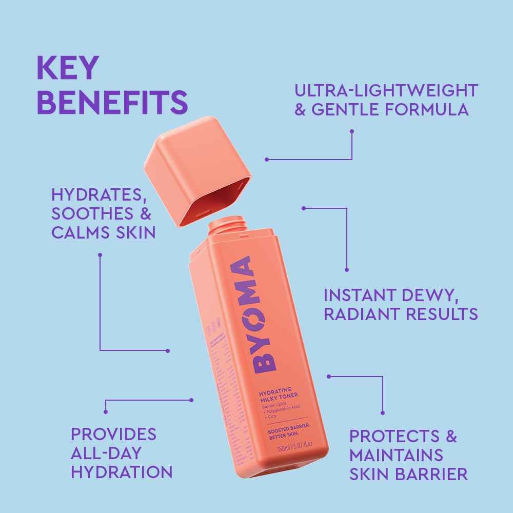 BYOMA Hydrating Milky Toner - Dewy, Ultra Hydrating Toner for Face - Soothes Skin, Locks in Moisture, Reduces Redness - Barrier Repair - 5.07 fl oz
