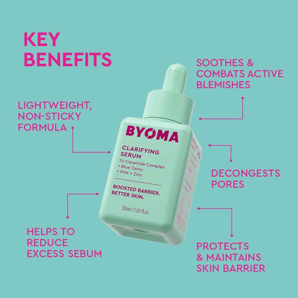 BYOMA Clarifying Serum - Barrier Repair Serum - Clarifying Facial Serum for Acne Prone Skin - Calming Face Serum with Ceramides, Blue Tansy, PHA & Zinc - Balanced & Healthy Skin - 1.01 fl. oz