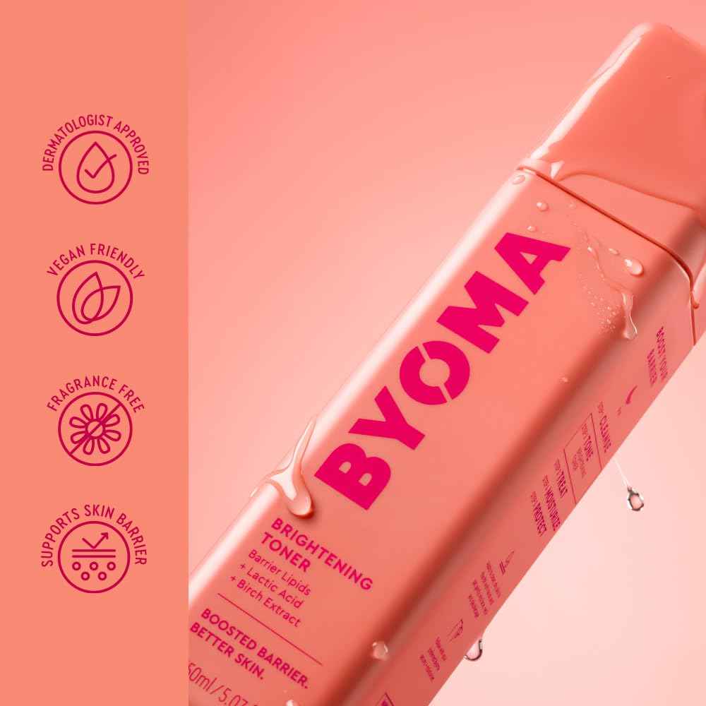BYOMA Brightening Toner - Gently Exfoliating & Hydrating Facial Treatment with Lipids & Lactic Acid - Alcohol-Free for Barrier Repair - 5.07 Fl. Oz