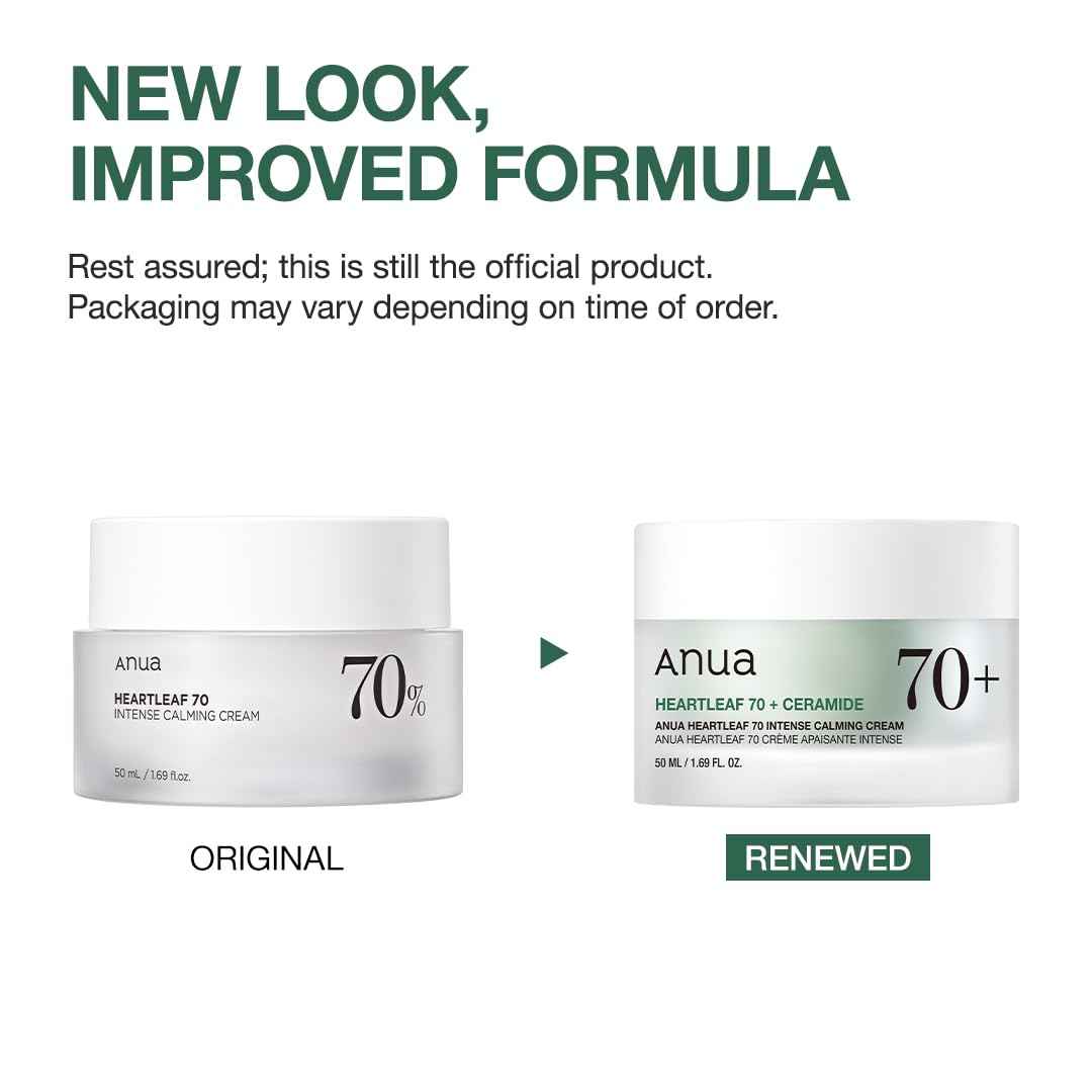 Anua Heartleaf 70 Intense Calming Cream with Ceramide & Panthenol, Face Moisturizer for Dry Skin, Barrier Repair, Glass Skin Hydration, Fragrance-free, Paraben-free, Korean skin care, 1.69 fl.oz