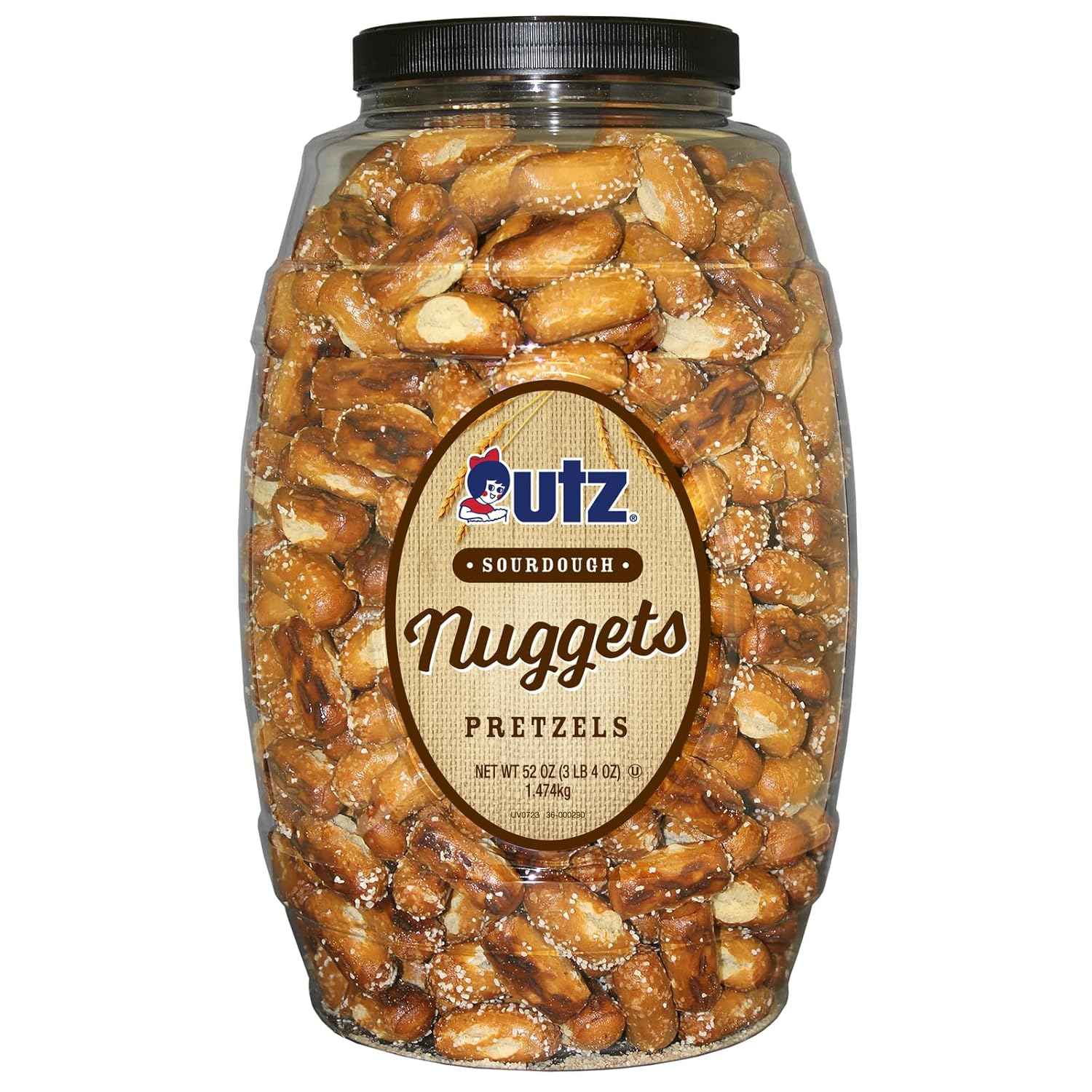 Utz Sourdough Pretzel Nuggets 52 oz Barrel – Break Room and Office Desk Drawer Snack to Power Through Workdays
