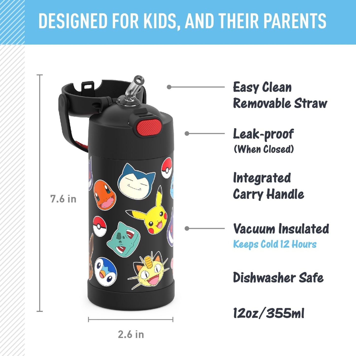 THERMOS_FUNTAINER_Water_Bottle_with_Straw_-_12_Ounce,_Pokemon_-_Kids_Stainless_Steel_Vacuum_Insulated_Water_Bottle_with_Lid_Drinkware_Flasks_Bottled_Tumbler_Portable_Mug_Lightweight_Metal_Button_Insulation_Reusable