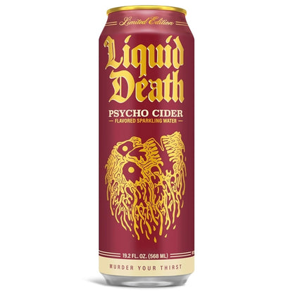 Liquid_Death,_Psycho_Cider_Sparkling_Water,_Apple_Cider_Flavored_Sparkling_Beverage_Sweetened_With_Real_Agave,_Low_Calorie_&_Low_Sugar,_8-Pack_(King_Size_19.2oz_Cans)