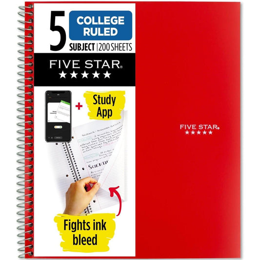 Five_Star_Spiral_Notebook_+_Study_App,_5_Subject,_College_Ruled_Paper,_Fights_Ink_Bleed,_Water_Resistant_Cover,_8-1/2"_x_11",_200_Sheets
