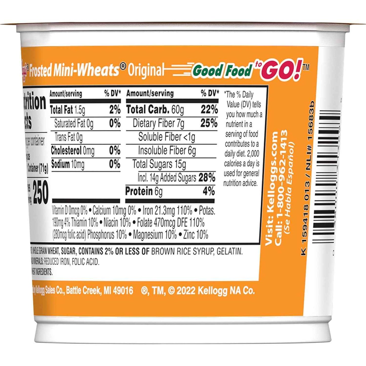 Kellogg's Frosted Mini-Wheats Cereal Cups – Kid-Friendly Lunchbox Snack, 12-Pack of 2.5oz Single-Serve