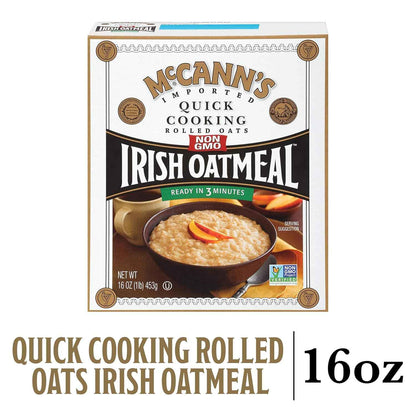 McCann's Quick Cooking Irish Oats 1-Minute Stovetop Breakfast for Busy Home Office Professionals, 16 oz Tin