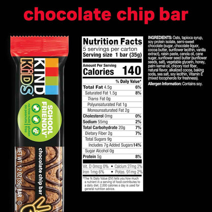 KIND Kids Chocolate Chip Snack Bar – Nut-Free Lunch Box Treat for School-Aged Children, 1.2oz Individually Wrapped