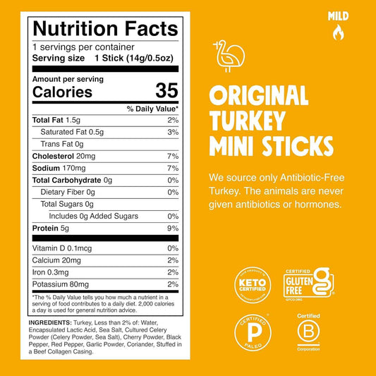 CHOMPS MINI Turkey Jerky Sticks – Shelf-Stable Hiking Snack with 5g Protein, No Refrigeration Needed for Trail and Camp