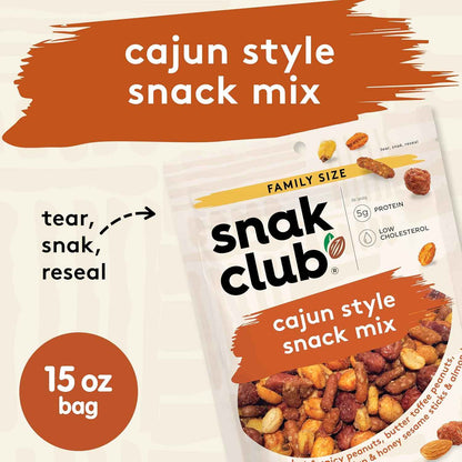 Snak Club Cajun Snack Mix – Family Friendly Lunchbox Add On with Sweet and Spicy Crunch Kids Love, 15 oz Resealable Pouch