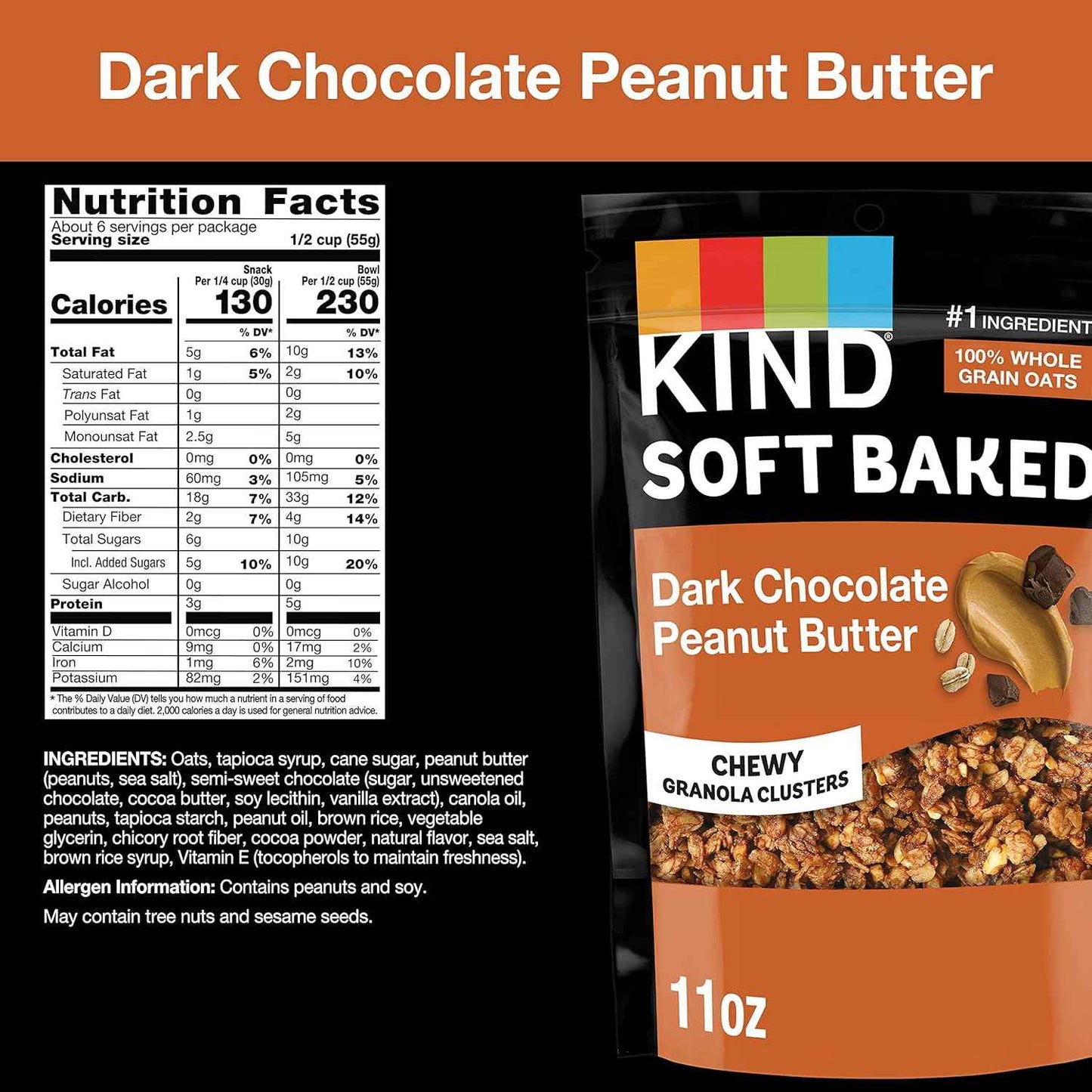 KIND Soft Baked Granola – Dark Chocolate Peanut Butter Desk Snack for Focused Home Office Energy, 5g Protein