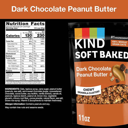 KIND Soft Baked Granola – Dark Chocolate Peanut Butter Desk Snack for Focused Home Office Energy, 5g Protein