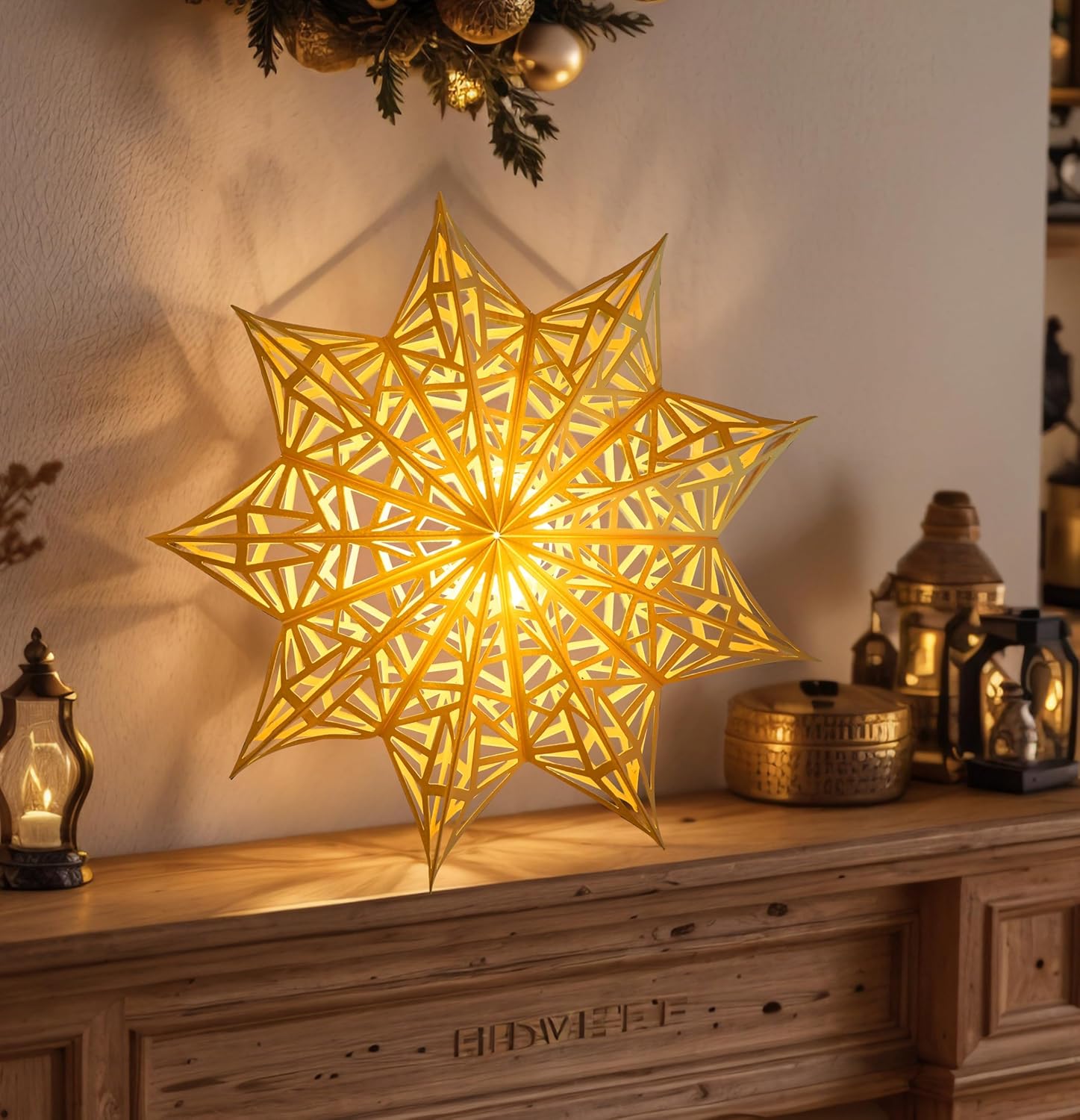 5Pcs Flameless Paper Snowflake Lanterns with LED – Smoke and Fire-Free Holiday Lighting Safe Around Kids, Pets and Curtains