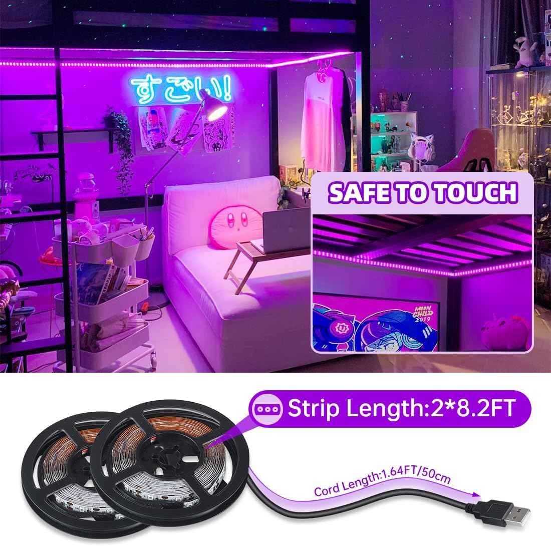 Lumify Home Safe Black Light Strip for Playroom, 5V Low Voltage UV LED for Kids' Birthday